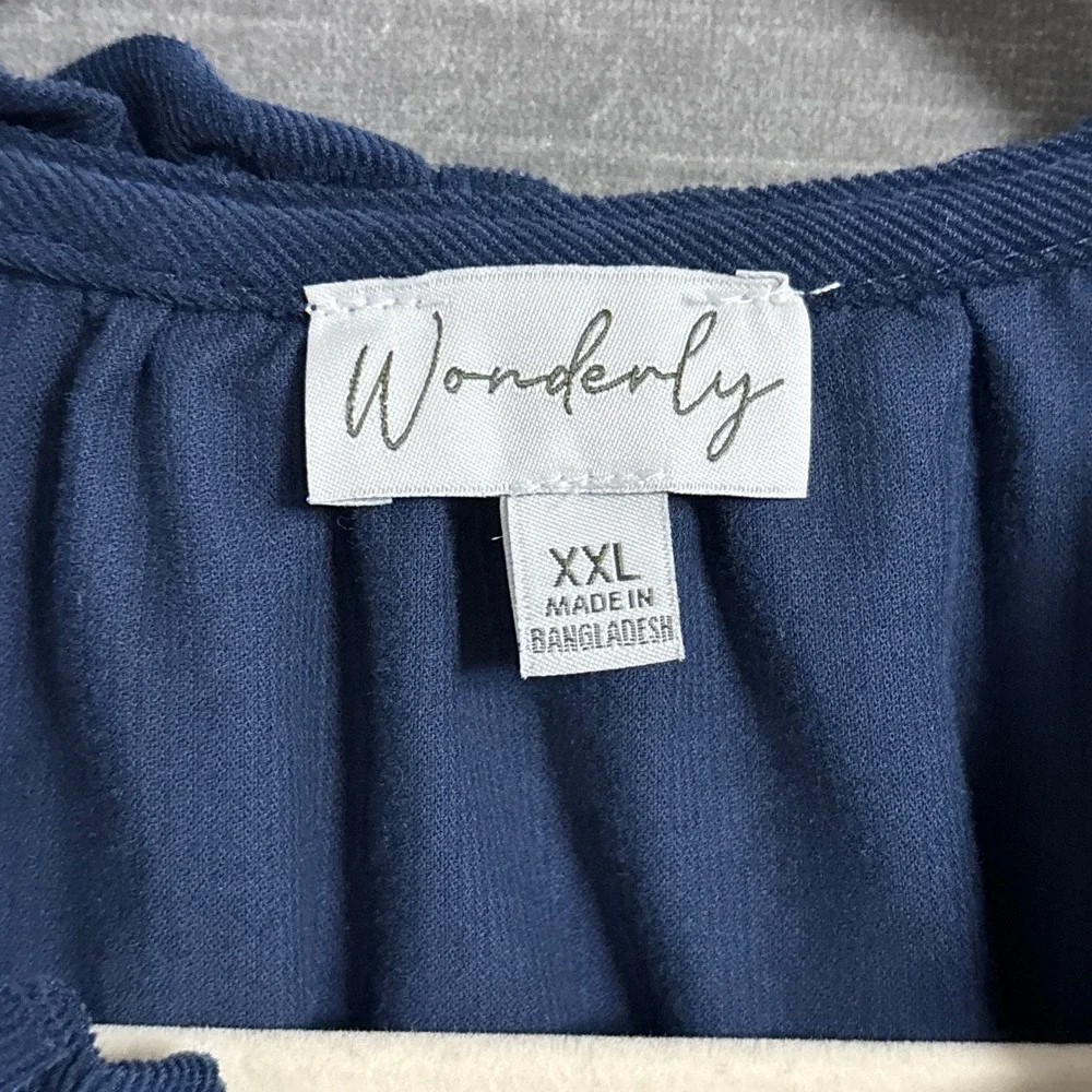 Wonderly Top XXL Blue Cotton Corduroy Ruffle Collar Button Down Casual Fall